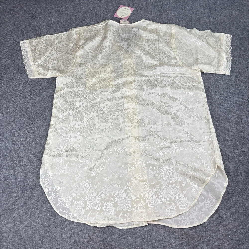 Elizabeth Lauren Womens L‎ Ivory Satin Jacquard Nightgown Lace Trim Coquette Y2K